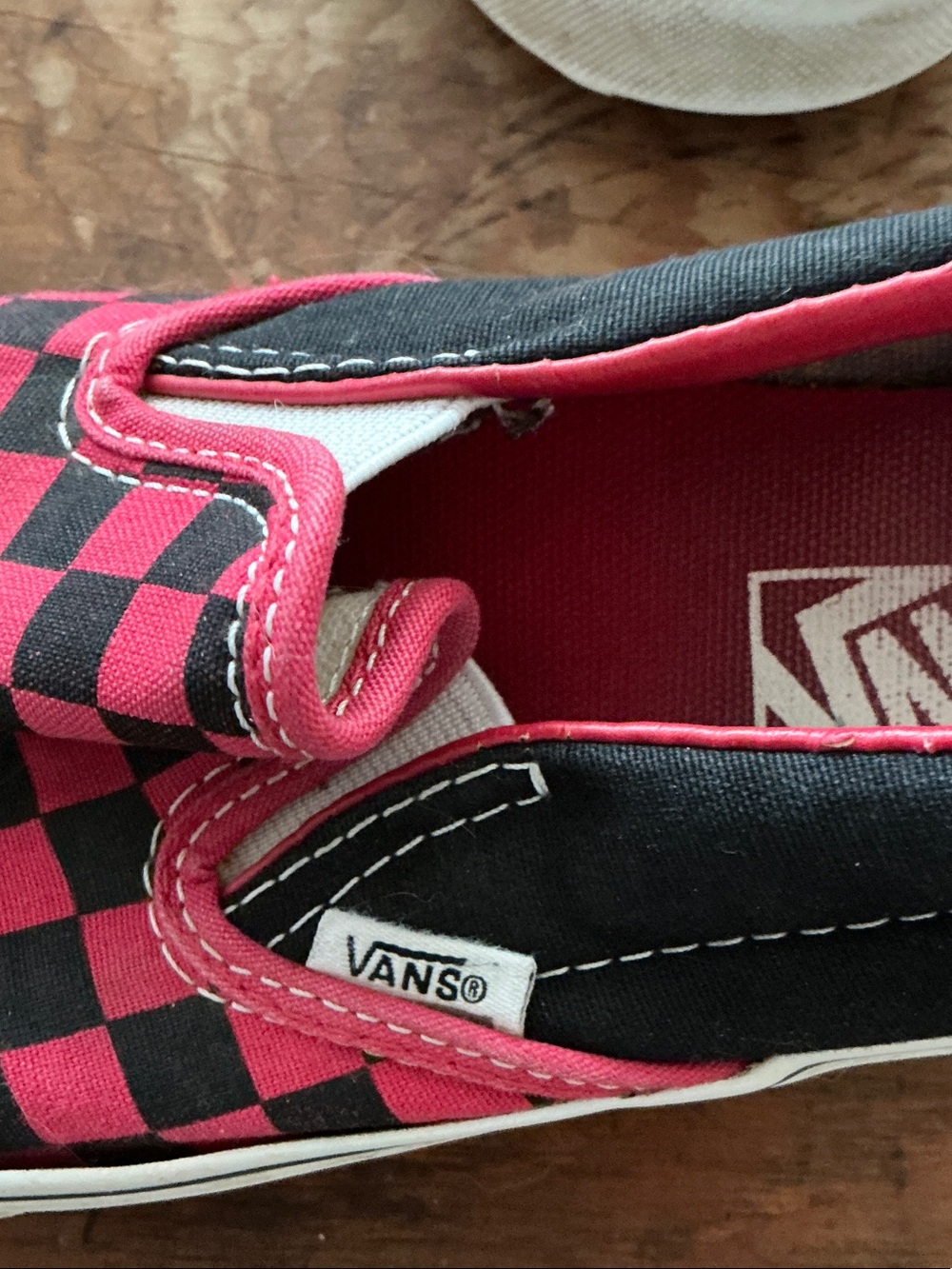Vans Women’s Slip-On Checkerboard Sneakers in Red and Black - Picture 3 of 4